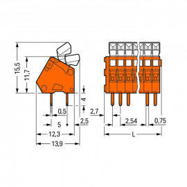 WAGO | 233-505 | PCB TERMINAL BLOCK; PUSH-BUTTON; 0.5 MM&sup2;; P