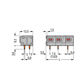 WAGO | 235-553 | 2-CONDUCTOR PCB TERMINAL BLOCK; 0.75 MM&sup2;; P