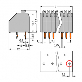 WAGO | 250-422 | PCB TERMINAL BLOCK; PUSH-BUTTON; 0.5 MM&sup2;; P