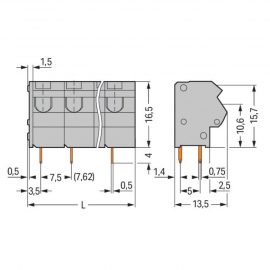 WAGO | 254-556 | PCB TERMINAL BLOCK; 2.5 MM&sup2;; PIN SPACING 7.