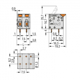WAGO | 2604-1308 | PCB TERMINAL BLOCK; LEVER; 4 MM&sup2;; PIN SPA