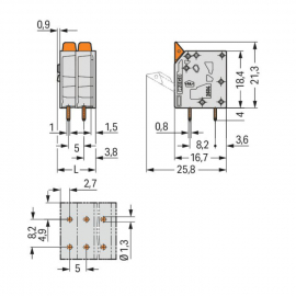 WAGO | 2604-3103 | PCB TERMINAL BLOCK; LEVER; 4 MM&sup2;; PIN SPA