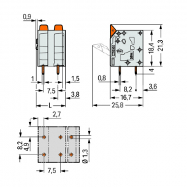 WAGO | 2604-3312 | PCB TERMINAL BLOCK; LEVER; 4 MM&sup2;; PIN SPA