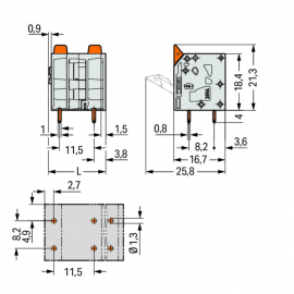 WAGO | 2604-3511 | PCB TERMINAL BLOCK; LEVER; 4 MM&sup2;; PIN SPA