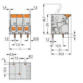 WAGO | 2606-1102/020-004 | PCB TERMINAL BLOCK LEVER 6 MM&sup2; PI