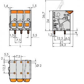 WAGO | 2606-1103 | PCB TERMINAL BLOCK, LEVER 6 MM&sup2; PIN SPACI