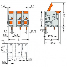 WAGO | 2606-1356 | PCB TERMINAL BLOCK; LEVER; 6 MM&sup2;; PIN SPA
