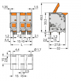 WAGO | 2616-1352 | PCB TERMINAL BLOCK; LEVER; 16 MM&sup2;; PIN SP
