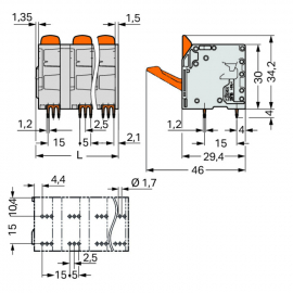 WAGO | 2616-3356 | PCB TERMINAL BLOCK; LEVER; 16 MM&sup2;; PIN SP