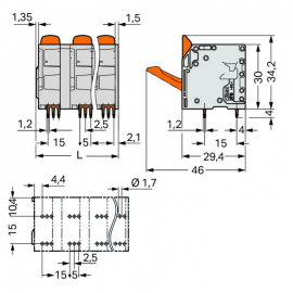 WAGO | 2616-3357 | PCB TERMINAL BLOCK; LEVER; 16 MM&sup2;; PIN SP