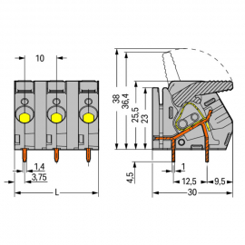 WAGO | 2706-254 | PCB TERMINAL BLOCK; LEVER; 6 MM&sup2;; PIN SPAC