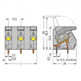 WAGO | 2706-303 | PCB TERMINAL BLOCK; LEVER; 6 MM&sup2;; PIN SPAC