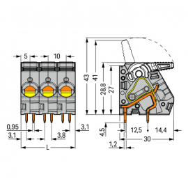 WAGO | 2716-106 | PCB TERMINAL BLOCK; LEVER; 16 MM&sup2;; PIN SPA
