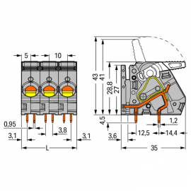 WAGO | 2716-152 | PCB TERMINAL BLOCK; LEVER; 16 MM&sup2;; PIN SPA