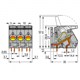 WAGO | 2716-152/000-016 | PCB TERMINAL BLOCK, LEVER 16 MM&sup2; P