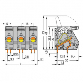 WAGO | 2716-203 | PCB TERMINAL BLOCK; LEVER; 16 MM&sup2;; PIN SPA