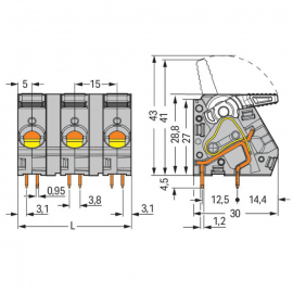 WAGO | 2716-208 | PCB TERMINAL BLOCK; LEVER; 16 MM&sup2;; PIN SPA