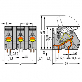 WAGO | 2716-254 | PCB TERMINAL BLOCK; LEVER; 16 MM&sup2;; PIN SPA