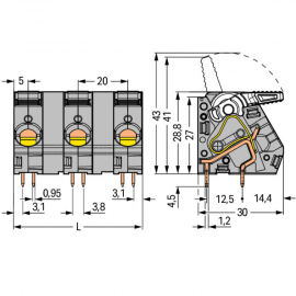 WAGO | 2716-303 | PCB TERMINAL BLOCK; LEVER; 16 MM&sup2;; PIN SPA