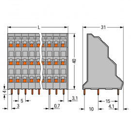 WAGO | 737-106 | TRIPLE-DECK PCB TERMINAL BLOCK; 2.5 MM&sup2;; PI
