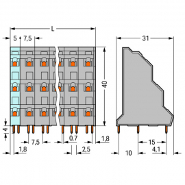 WAGO | 737-553 | TRIPLE-DECK PCB TERMINAL BLOCK; 2.5 MM&sup2;; PI