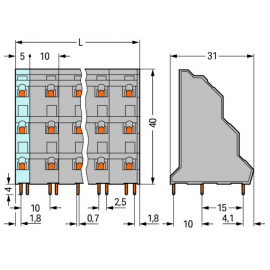 WAGO | 737-752 | TRIPLE-DECK PCB TERMINAL BLOCK; 2.5 MM&sup2;; PI