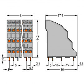 WAGO | 738-116 | QUADRUPLE-DECK PCB TERMINAL BLOCK; 2.5 MM&sup2;;