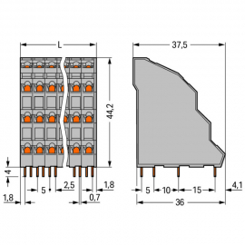 WAGO | 738-204 | QUADRUPLE-DECK PCB TERMINAL BLOCK; 2.5 MM&sup2;;
