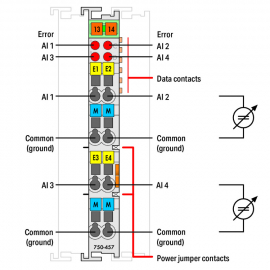 WAGO | 750-457 | 4-CHANNEL ANALOG INPUT; &plusmn;10 VDC; SINGLE-END