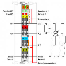 WAGO | 750-470 | 2-CHANNEL ANALOG INPUT; 0 &hellip; 20 MA; SINGLE-E