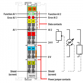 WAGO | 750-472 | 2-CHANNEL ANALOG INPUT; 0 &hellip; 20 MA; SINGLE-E