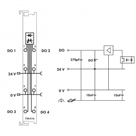 WAGO | 750-516 | 4-CHANNEL DIGITAL OUTPUT; 24 VDC; 0.5 A; LO