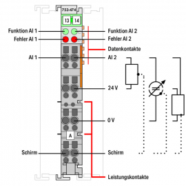 WAGO | 753-474 | 2-CHANNEL ANALOG INPUT; 4 &hellip; 20 MA; SINGLE-E
