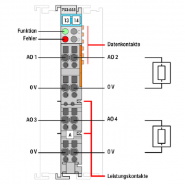 WAGO | 753-555 | 4-CHANNEL ANALOG OUTPUT; 4 &hellip; 20 MA; LIGHT G