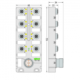 WAGO | 757-185 | M12 SENSOR/ACTUATOR BOX; 8-WAY; 5-POLE; M23