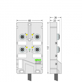 WAGO | 757-244/000-010 | M12 SENSOR/ACTUATOR BOX; 4-WAY; 4-P