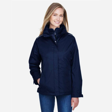 Core 365 Ladies' Region 3-in-1 Jacket with Fleece Liner - On Model - Classic Navy - Front