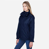 Core 365 Ladies' Region 3-in-1 Jacket with Fleece Liner - On Model - Classic Navy - Side