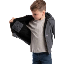 Berne Youth Washed Hooded Jacket Quilt Lined - On Model - Titanium - Inside Pocket Detail