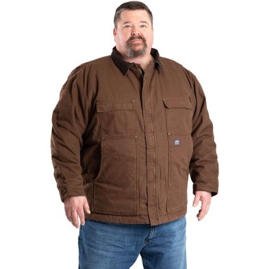 Berne Original Washed Chore Coat Quilt Lined - On Model - Bark - Front