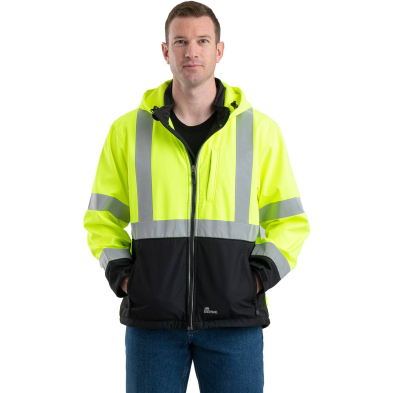 Berne Hi-Vis Type R Class 3 Softshell Jacket - On Model - Hi-Visibility Yellow - Front
