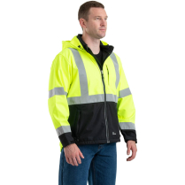 Berne Hi-Vis Type R Class 3 Softshell Jacket - On Model - Hi-Visibility Yellow - Side
