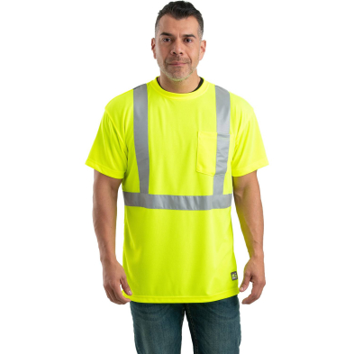 Berne Hi-Vis Type R Class 2 Performance Short Sleeve Tee - On Model - Hi-Visiibility Yellow - Front