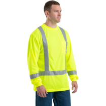 Berne Hi-Vis Type R Class 3 Performance Long Sleeve Tee - On Model - Hi-Visibility Yellow - Side