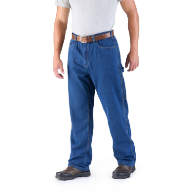 Berne Original Denim Flannel Lined Dungaree - On Model - Stone Wash Dark - Front