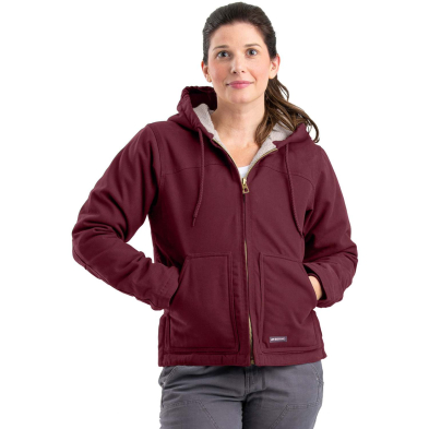Berne Ladies' Washed Hooded Jacket - On Model - Plum - Front