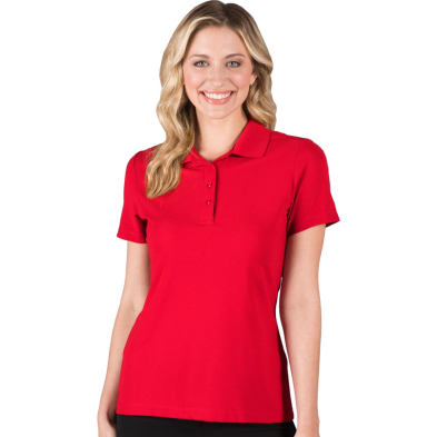 Blue Generation Ladies' Ultra-Lux Short Sleeve Polo - On Model - Red - Front