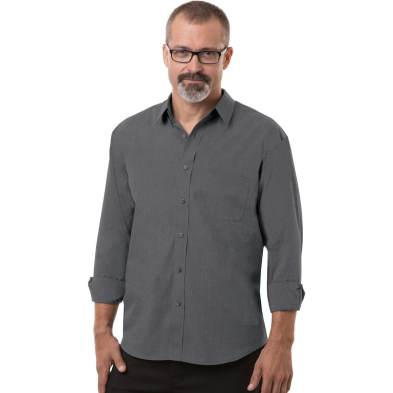 Blue Generation Men's Long Sleeve Untucked Fit Crossweave - On Model - Charcoal - Front