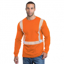 Custom Bayside Hi-Vis 100% Cotton Long Sleeve Crew Tee Segmented Striping