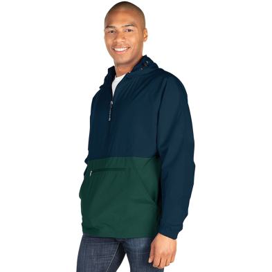 Charles River Adult Color Blocked Pack-N-Go&reg; Pullover - On Model - Navy-Forest - Front